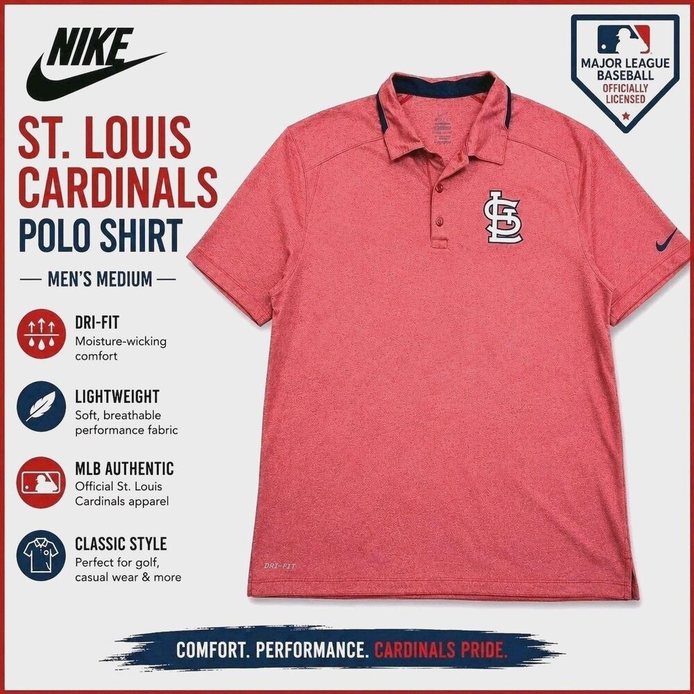 Nike Dri-FIT St Louis Cardinals Polo Men's Medium Red MLB Golf Shirt